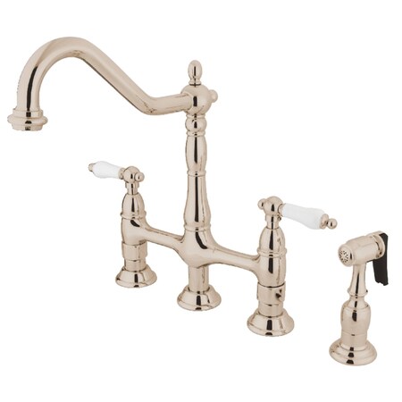Kingston Brass KS1276PLBS Heritage Bridge Kitchen Faucet W/ Brass Sprayer, Nickel KS1276PLBS